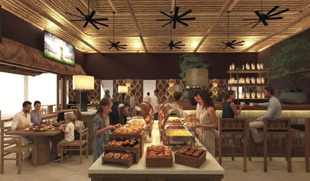 Palapa restaurant interior with its buffet and dining tables