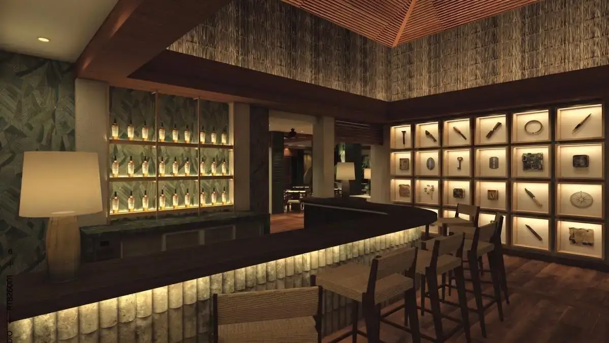 The Forge bar with warm lighting and displayed tools